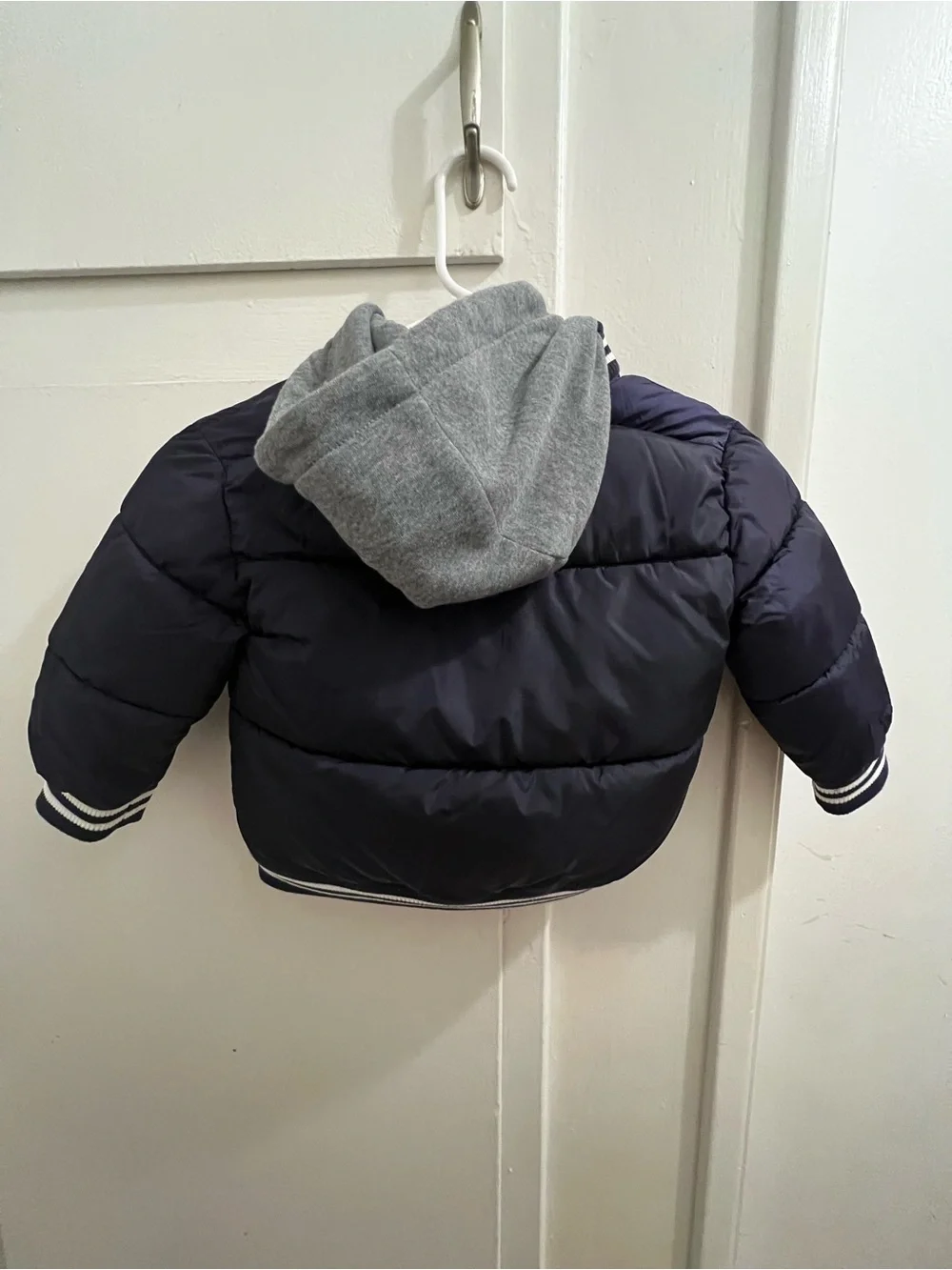 Rothschild Navy Kids Puffer Jacket with Striped Trim
